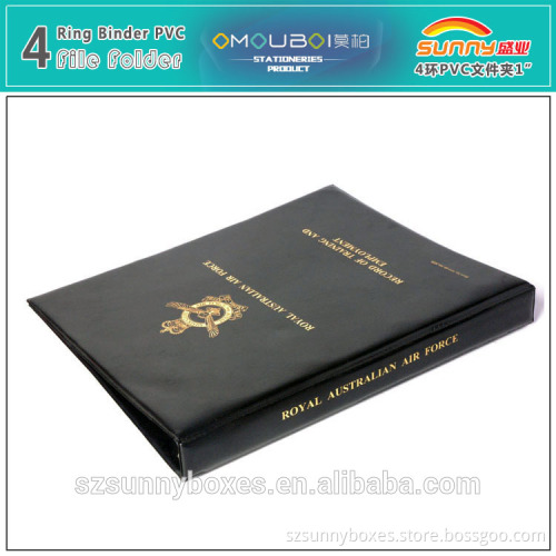 Black PVC A4 Golden Embossing Printing Presentation Folder With 1 Inch 4 Ring Binders